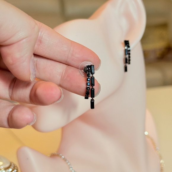 Elegant Black Crystal Earrings - Picture 6 of 8